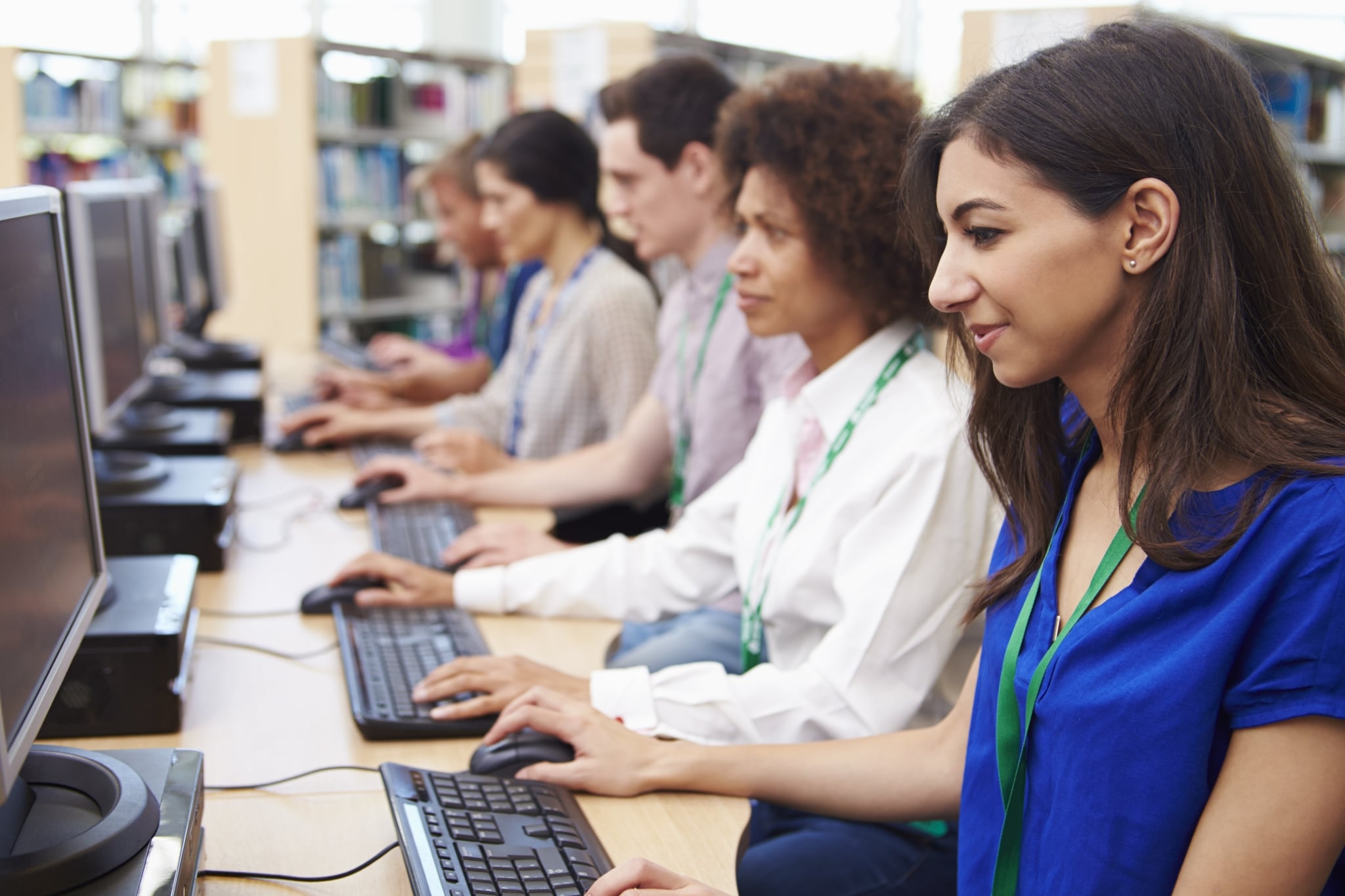 Row of students on computers