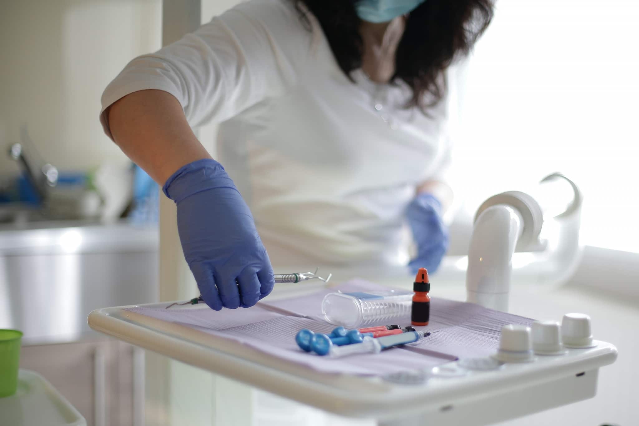 Close up of dental supplies on a tray