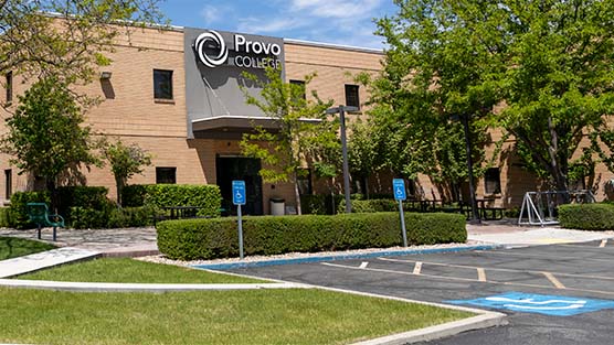 Entrance and front facade of Provo College campus building