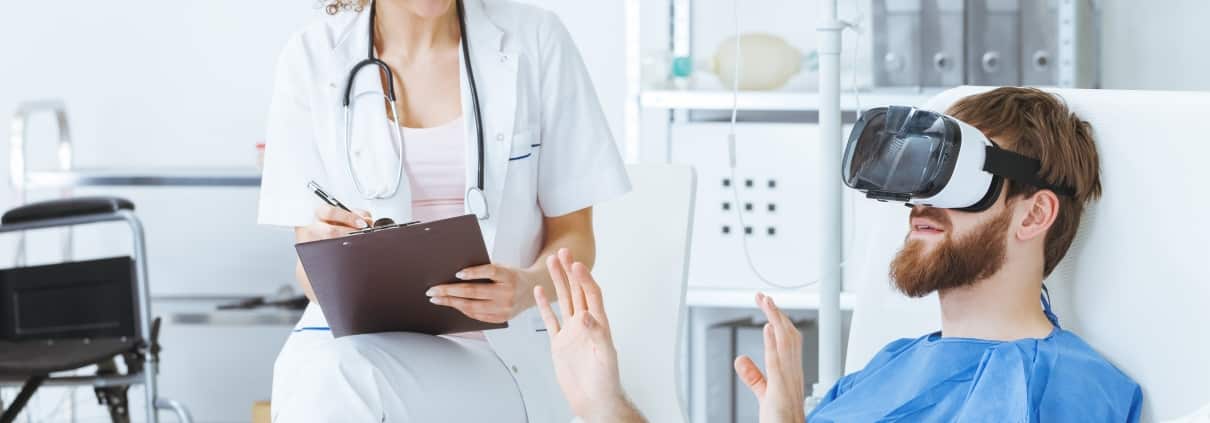 Young trauma patient wearing virtual reality goggles