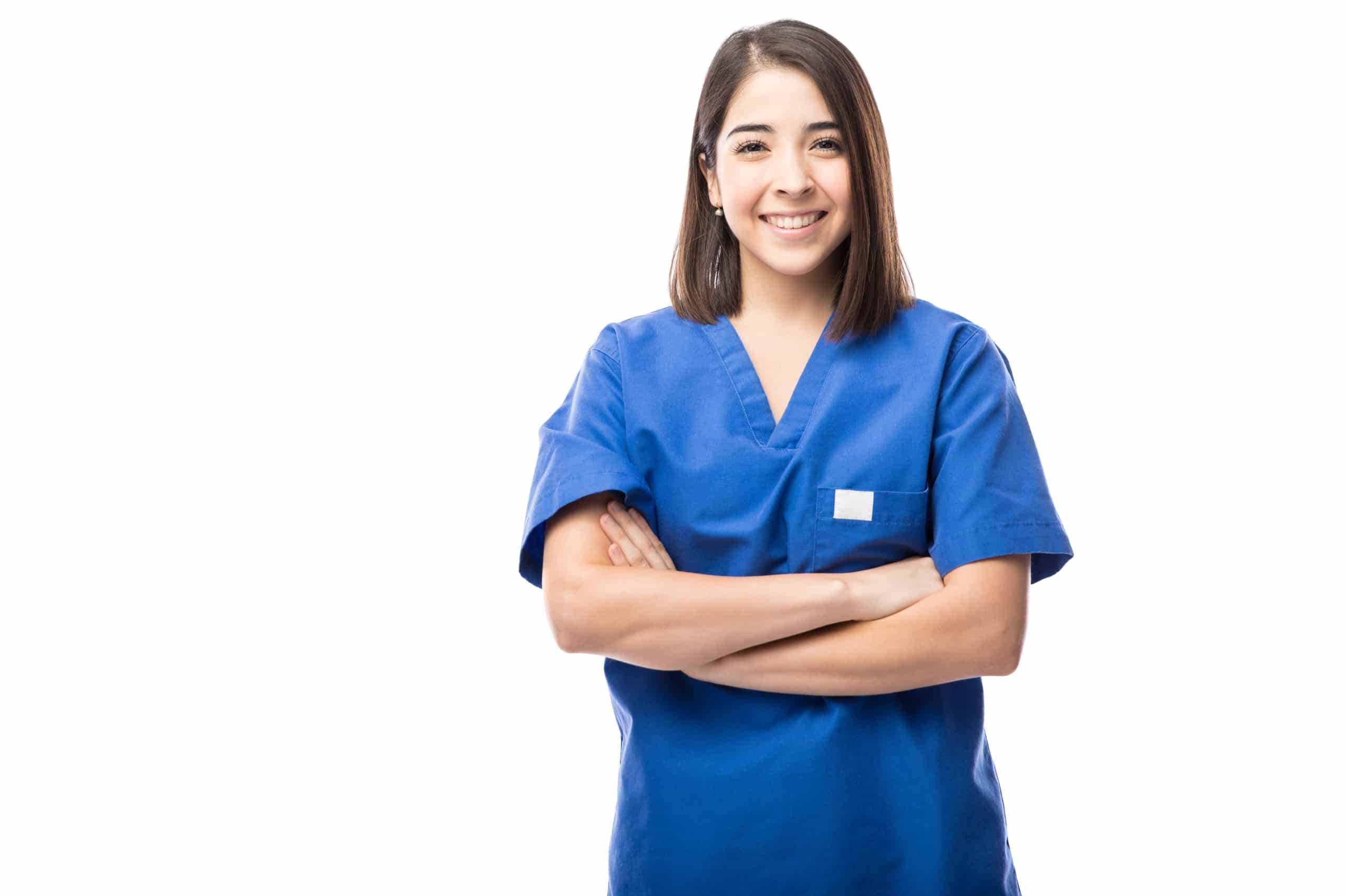 Young nurse against a white backdrop