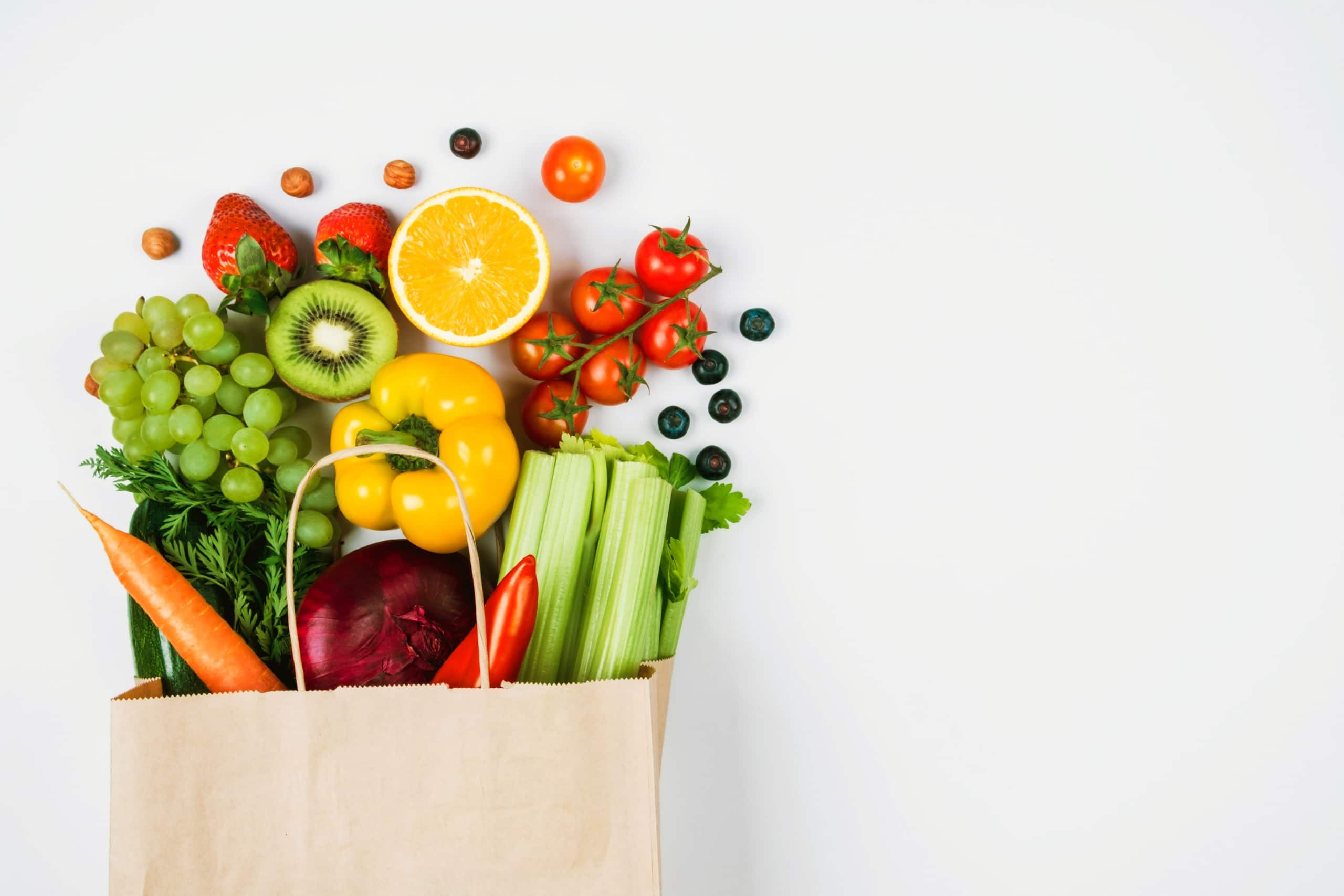 Bag filled with fruits and vegetables