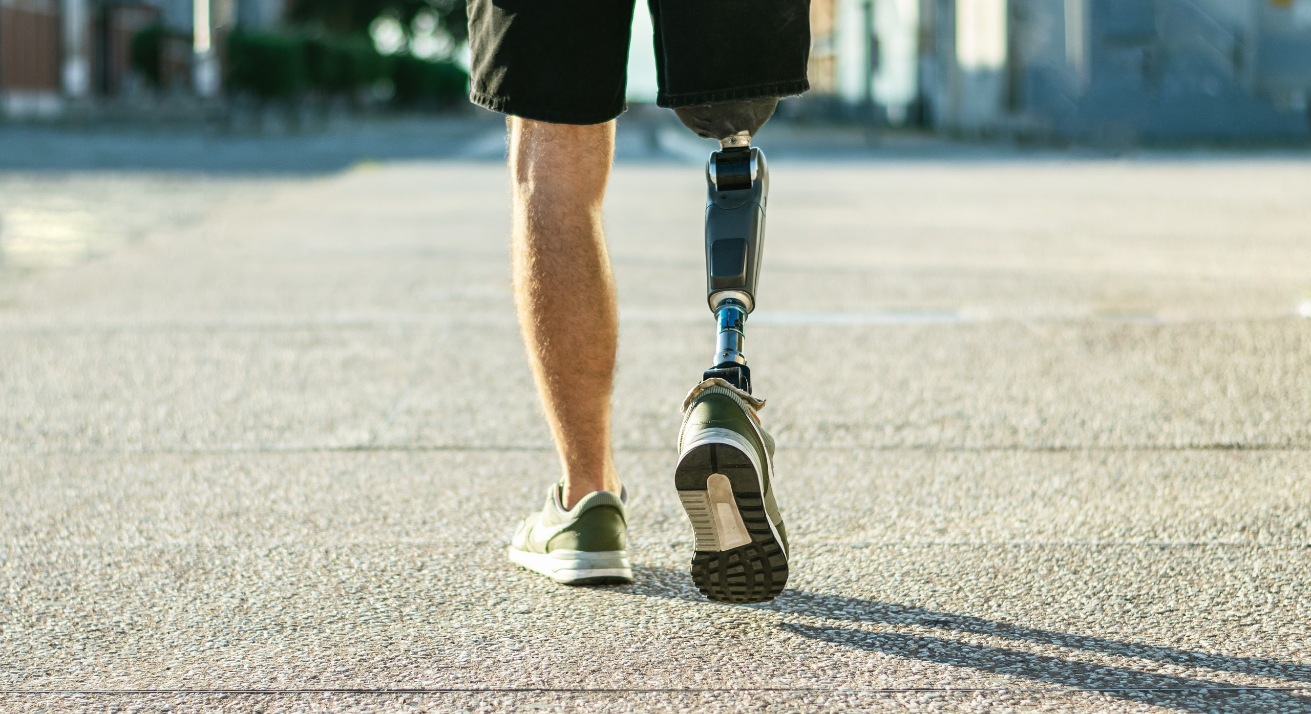 Close up of man with prosthetic leg