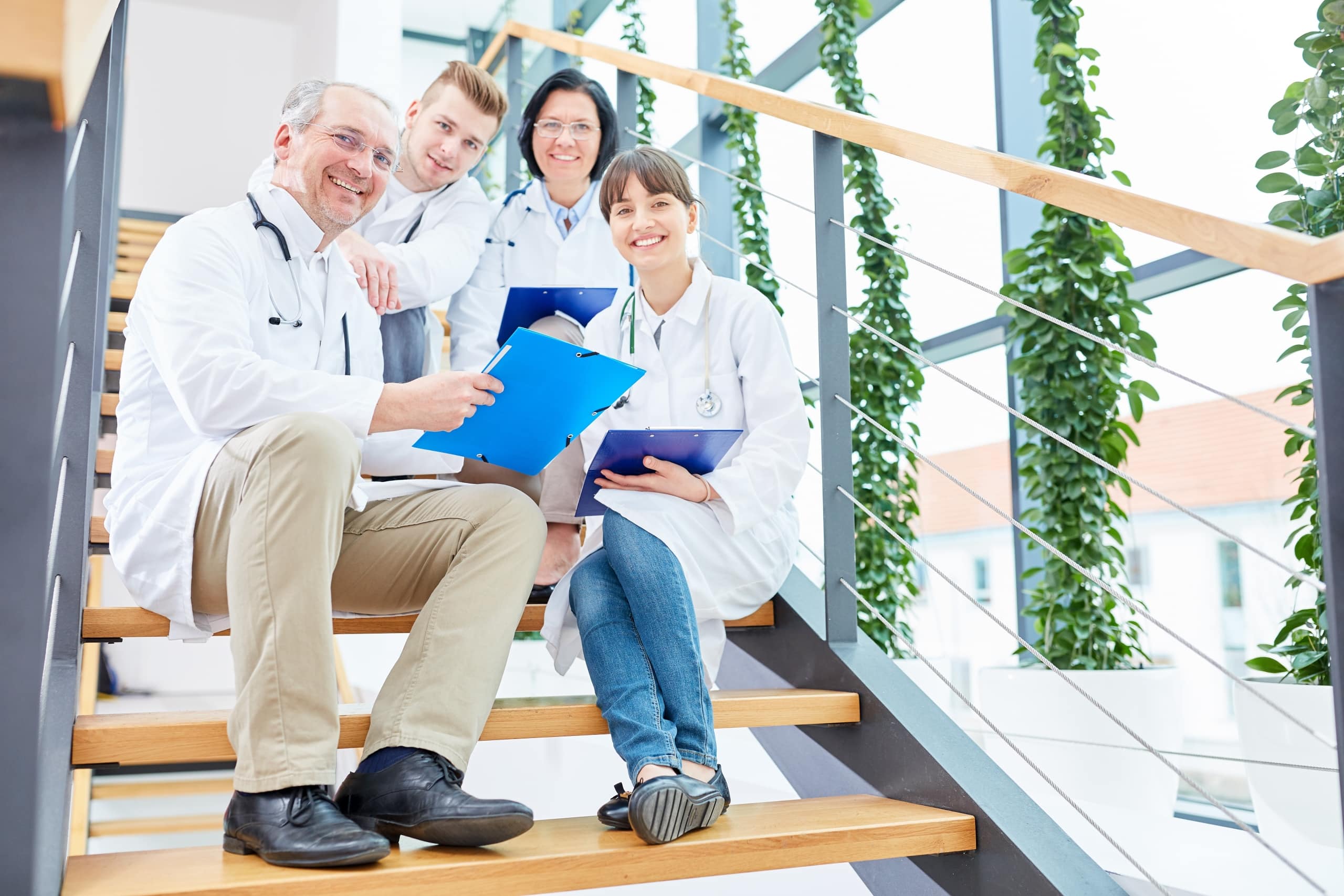 Group of medical professionals on a stairway