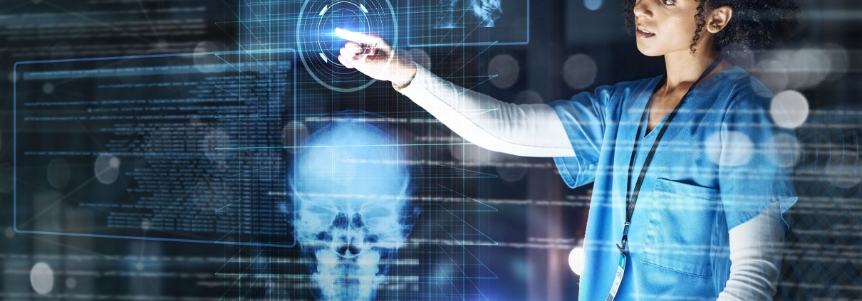 African-American medical professional using virtual technology